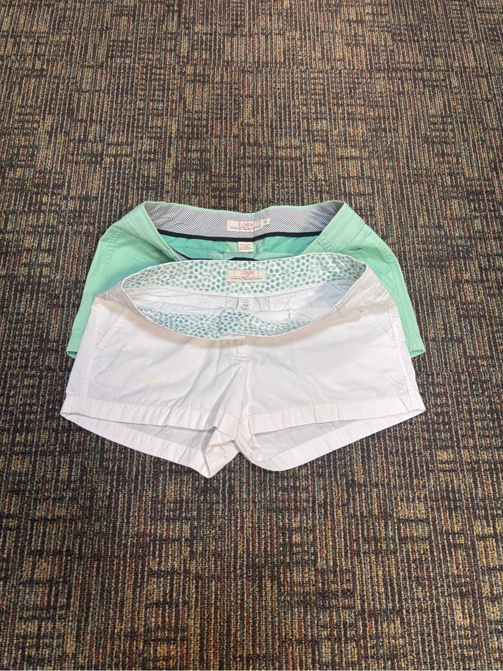 2x J. Crew W’s Sz 8 Broken In Chino Shorts in White and Mint Green